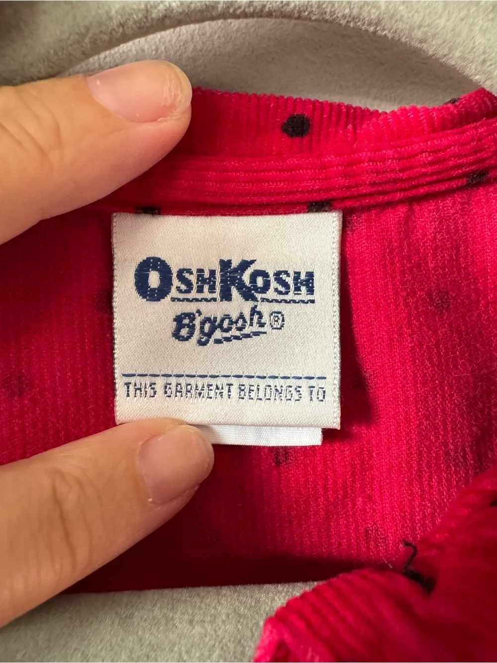 Vintage Osh Kosh B’Gosh‎ Red Corduroy Black Polka Dot Bow Dress Paper Tag Size 4